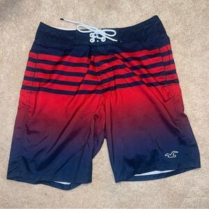 Hollister red and black striped swim trunks, size 30